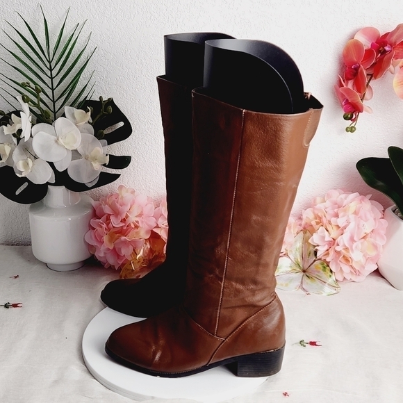 𝅺Bagatelle Tall Genuine Leather Dark Brown Pull-On Block Heel Boots 8W - Picture 2 of 11